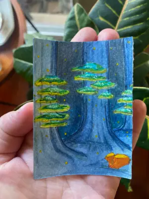 Blue Woods and Mushrooms aceo art card thumbnail 3