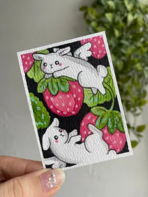 Strawberry Bunny Angels aceo art card thumbnail 2
