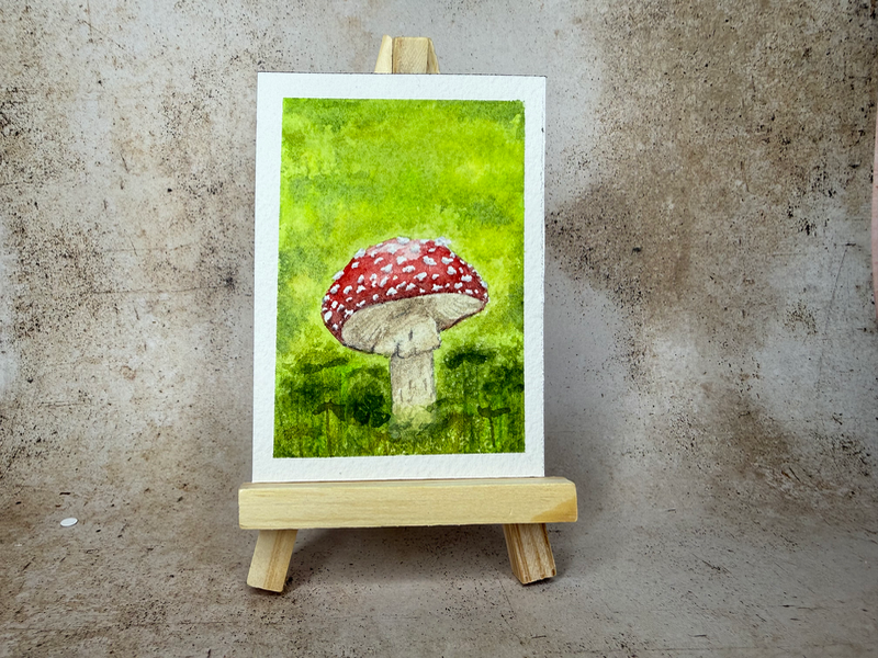 Mushroom in Grass aceo art card