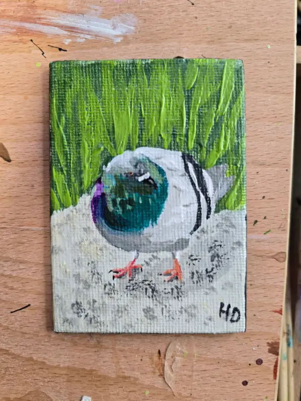 Round Little Guy, framed with sticker! aceo art card