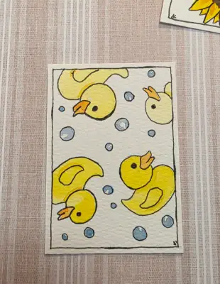 Original aceo. Rubber ducks aceo art card thumbnail 1