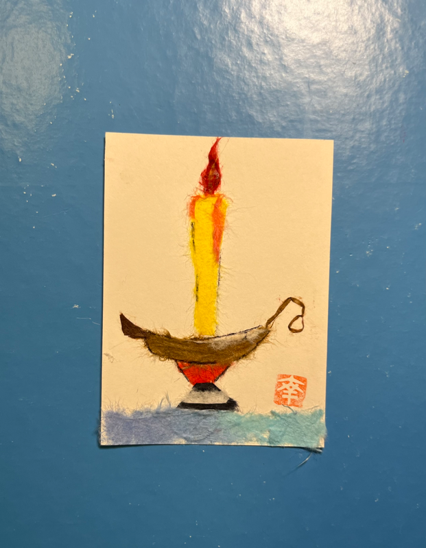 Japanese Washi art - candle stand (rosoku) aceo art card