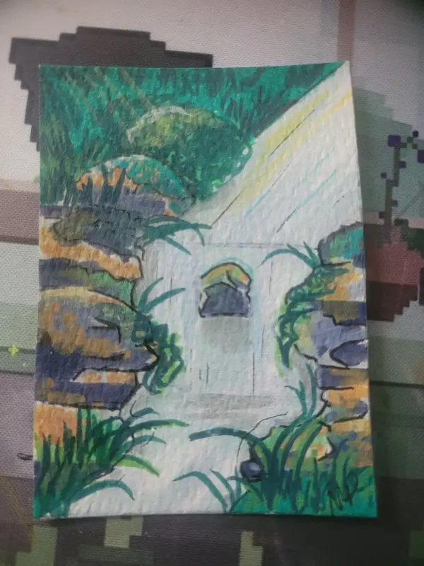 ACEO, Nature, 2.5x3.5, acrylic, Nerdlingpro, waterfall aceo art card