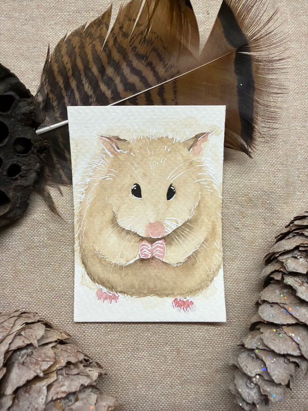 Cute hamster original watercolorACEO by AmberInWatercolor aceo art card