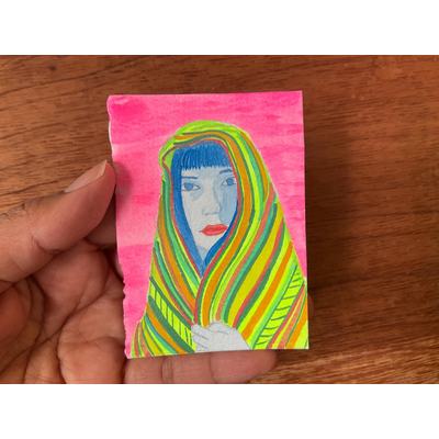 Gouache Female Portrait aceo art card thumbnail 2