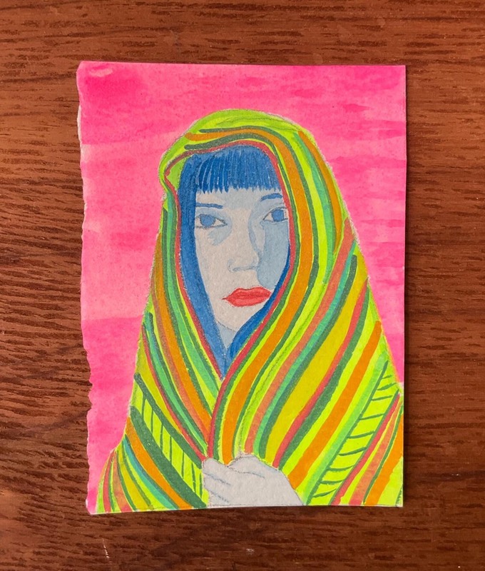 Gouache Female Portrait aceo art card