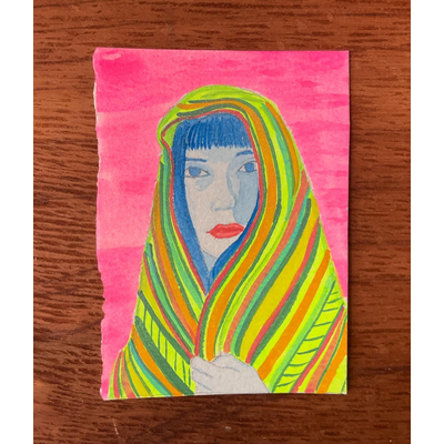 Gouache Female Portrait aceo art card thumbnail 1