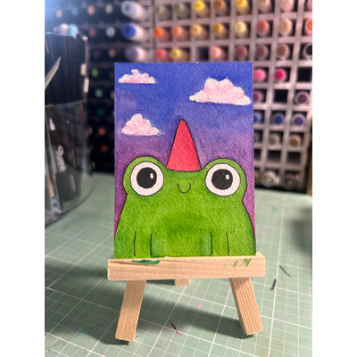 Froggy gaze aceo art card thumbnail 2