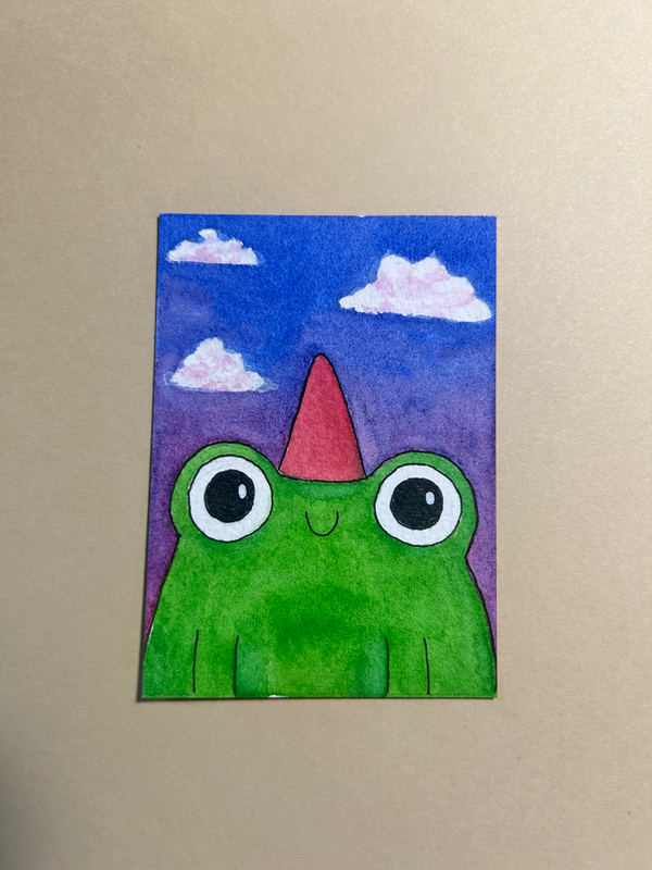 Froggy gaze aceo art card