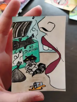 Caught Red Handed aceo art card thumbnail 1