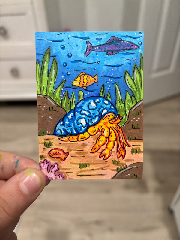 Hermit Crab | Sea Creature Illustration aceo art card