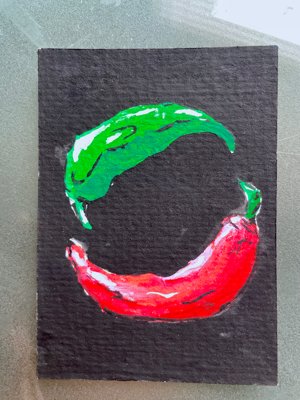 ACEO Original| Food Jalapeno Red Chili Green Peppers Painting Kitchen Art Sketch aceo art card