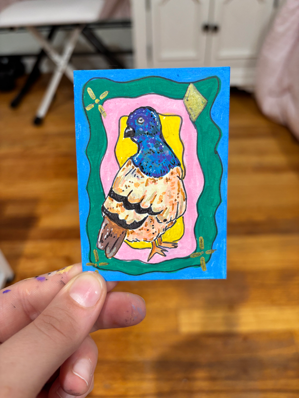 Groovy Abstract Pigeon aceo art card