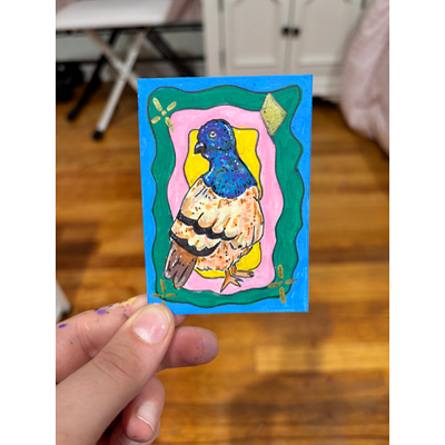Groovy Abstract Pigeon aceo art card thumbnail 1