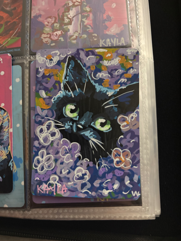 Cat In Flowers aceo art card