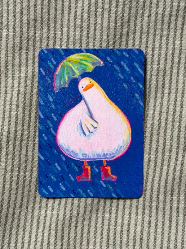 Duck in the Rain #4 aceo art card