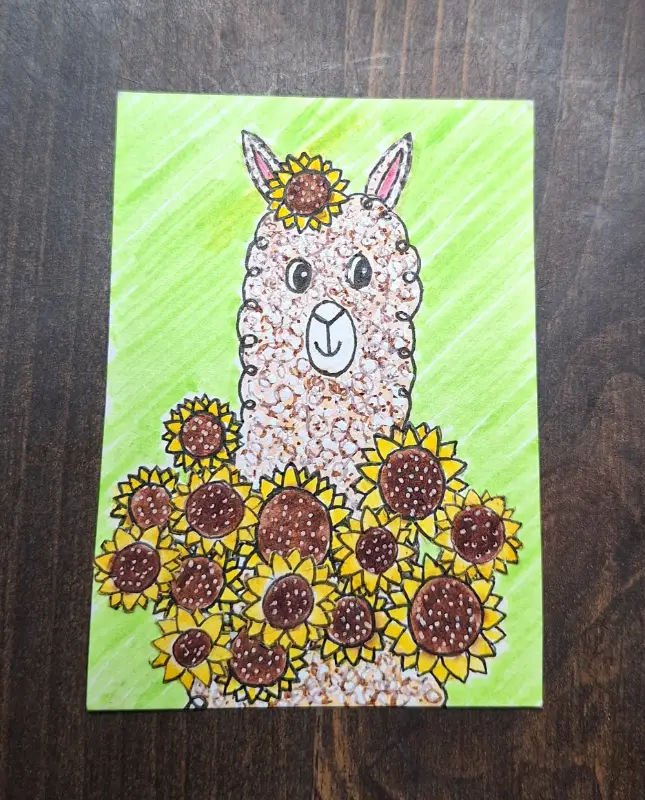 "Sunflower Alpaca" 2.0 aceo art card