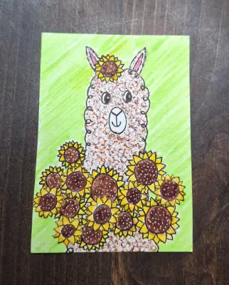 "Sunflower Alpaca" 2.0 aceo art card thumbnail 1