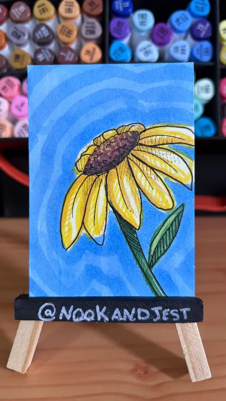 Sunflower in Blue aceo art card