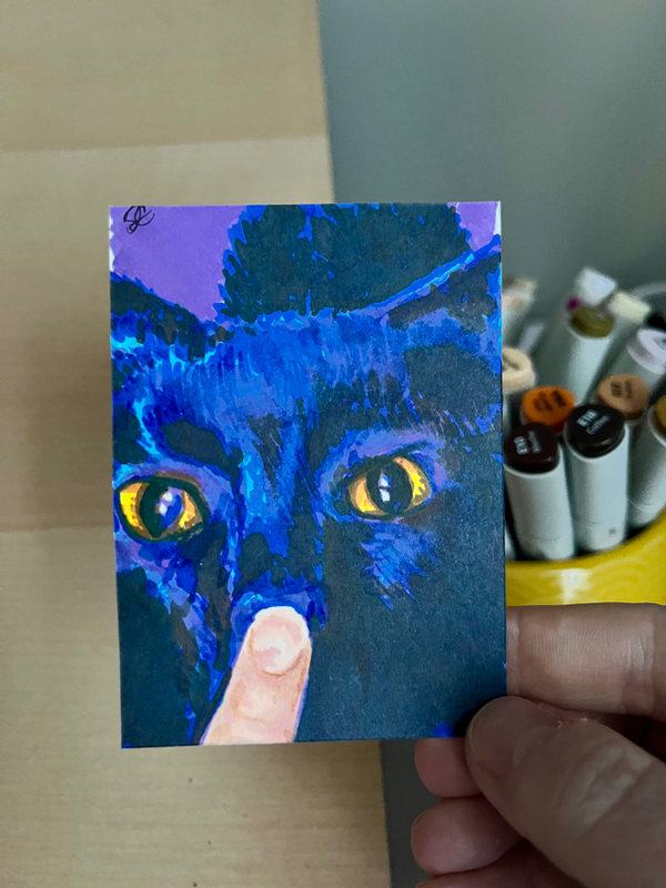 Sniff Test (Little Black Cat Series) aceo art card