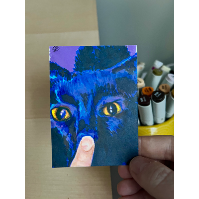 Sniff Test (Little Black Cat Series) aceo art card thumbnail 1