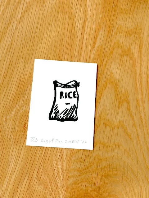 Bag of Rice Hand-carved Rubber Stamp Block Print Mini ACEO aceo art card
