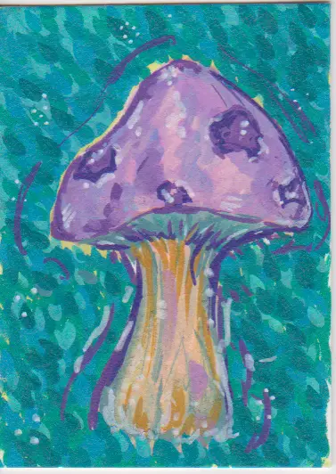 Mystical Purple Mushroom aceo art card