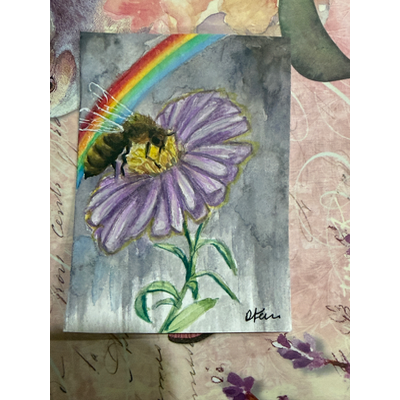 Bee after the storm aceo art card thumbnail 2