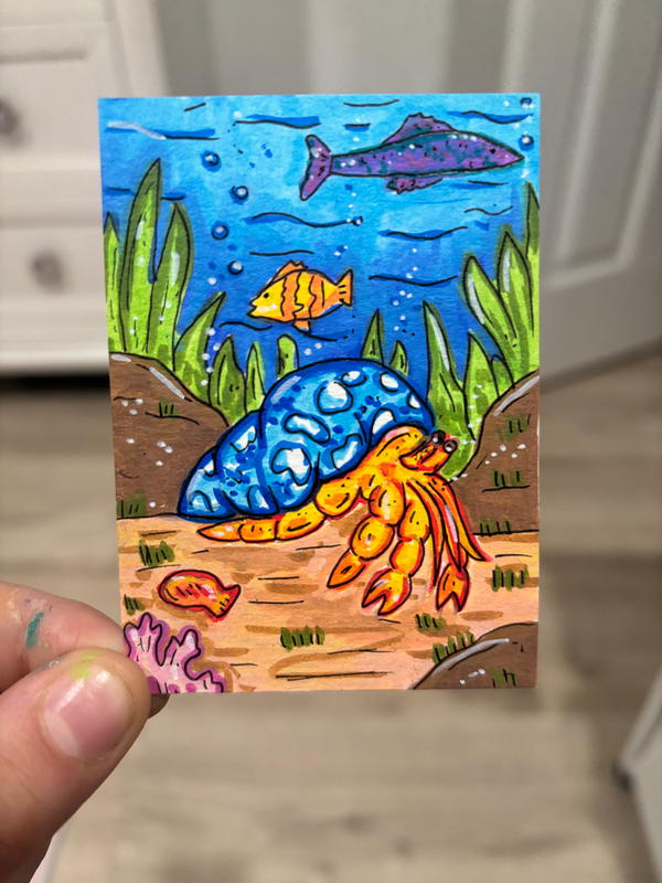 Hermit Crab aceo art card
