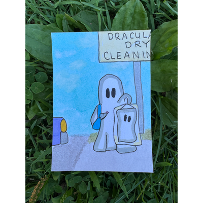 Gertrude runs Errands Series 4/8: Picking up Dry Cleaning aceo art card thumbnail 1