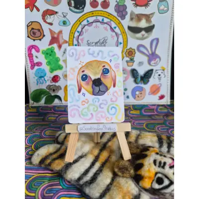 "Mr. Pudgy" Animal, Dog aceo art card thumbnail 1