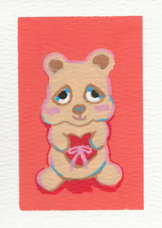 ACEO Original- " Heart Box Bear"- 2.5" x 3.5" Acrylic Markers aceo art card