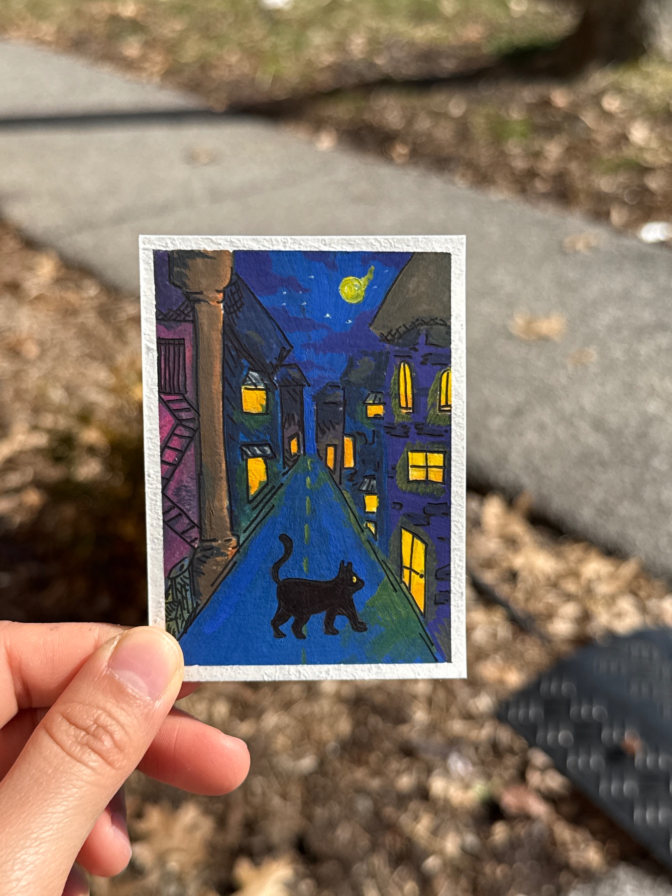 Astray cat- looking for mom aceo art card