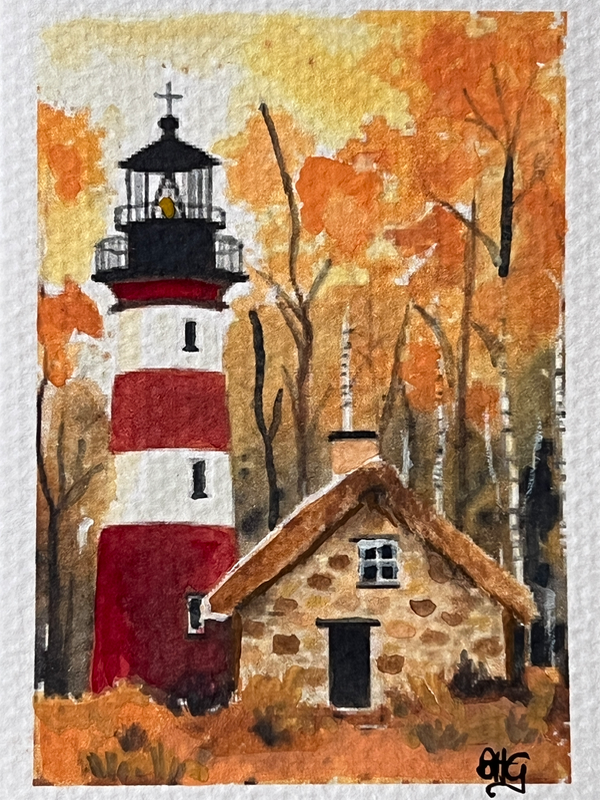 Caddy Point Lighthouse aceo art card