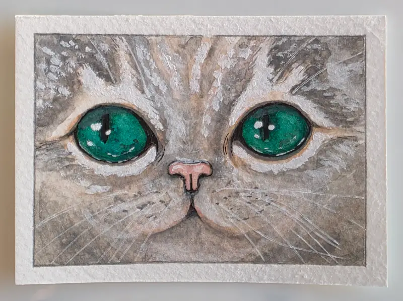 ACEO Green eyed cat kitten aceo art card