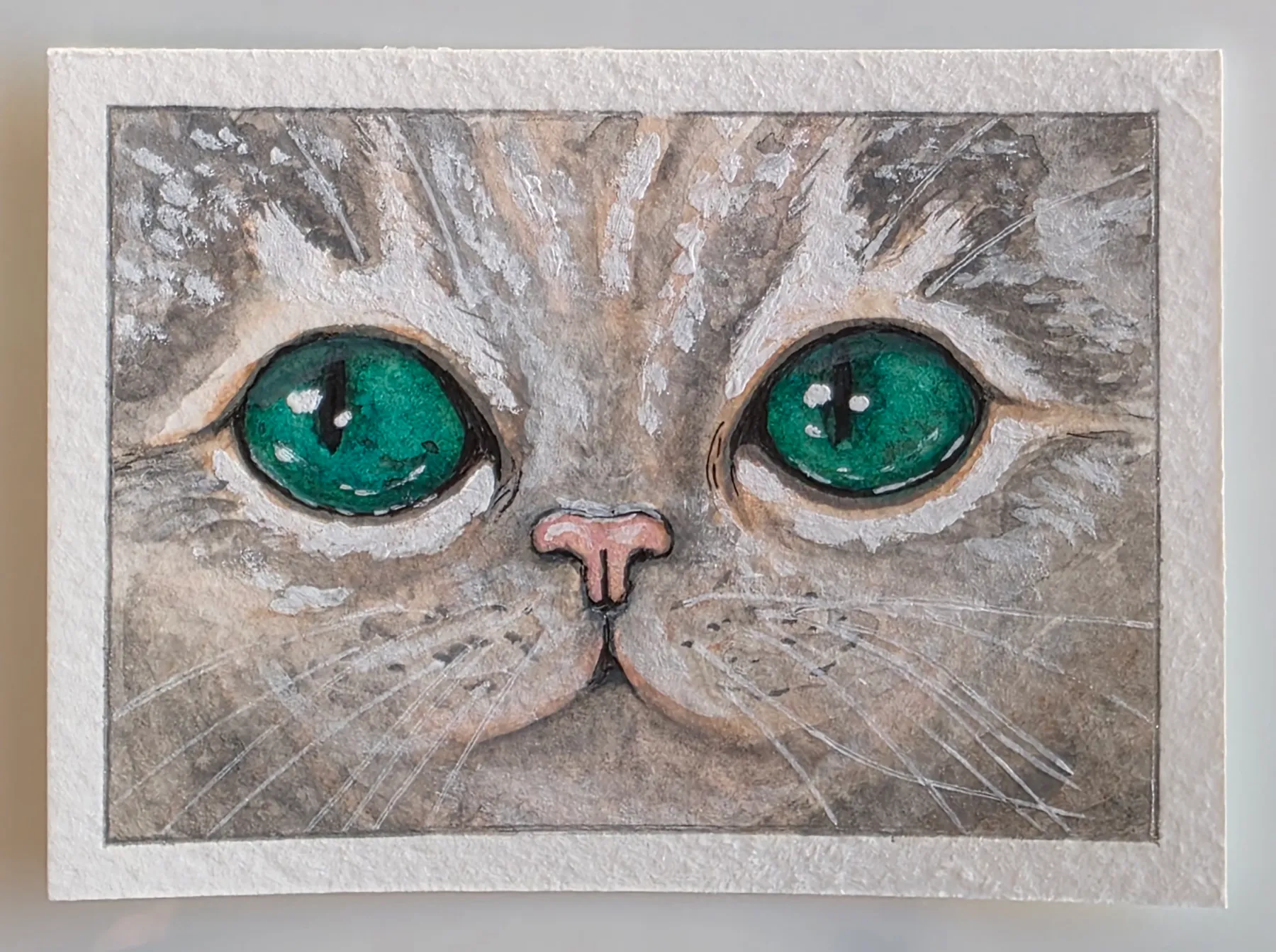 ACEO Green eyed cat kitten aceo art card