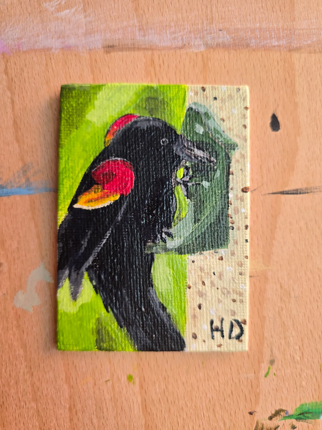 Snack Time, framed with sticker aceo art card