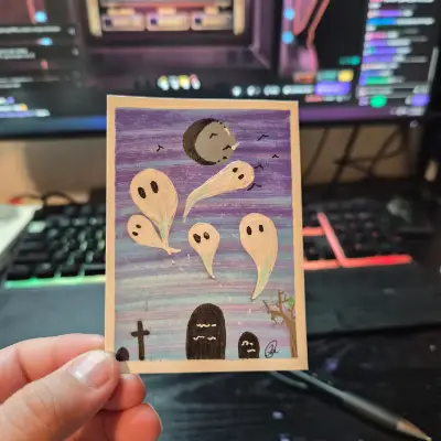 The Spirits, Original ACEO aceo art card thumbnail 2