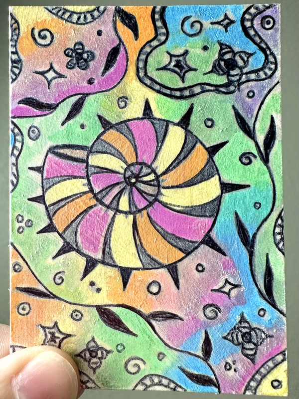 Whimsical Spiral Shell aceo art card