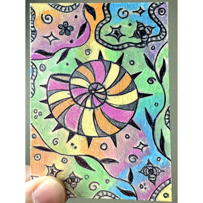 Whimsical Spiral Shell aceo art card thumbnail 1