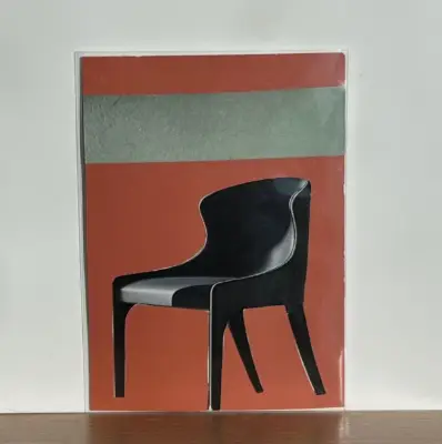 Original ACEO Art - Modern Furniture Design; Series of Seats; Black Chair; Minimalist Analog Collage aceo art card thumbnail 1