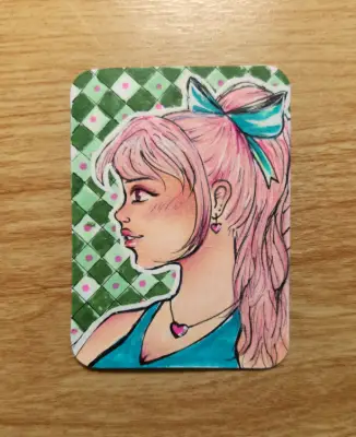 Portrait "Spring Mia" aceo art card thumbnail 1