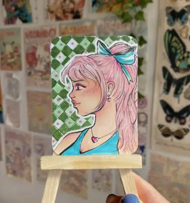 Portrait "Spring Mia" aceo art card thumbnail 2