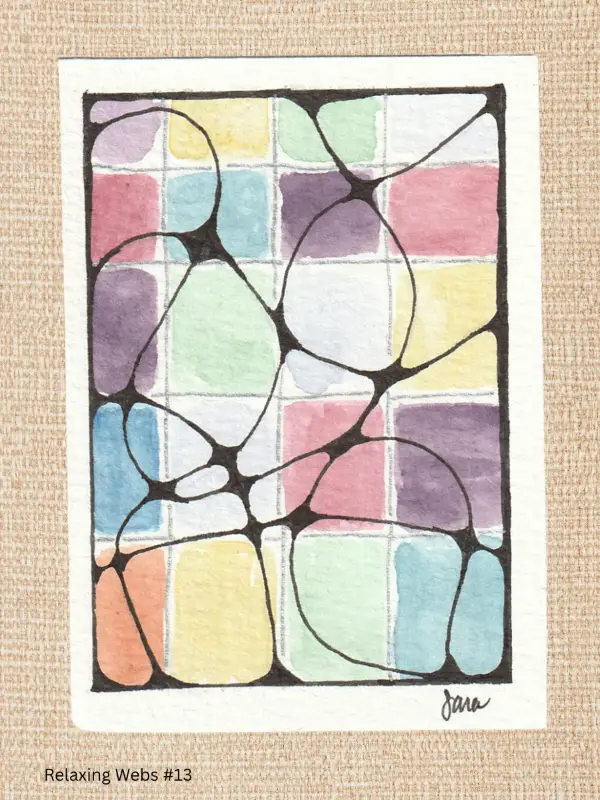 Watercolor Ink Abstract Pastel Geometric-Relaxing Webs Series aceo art card