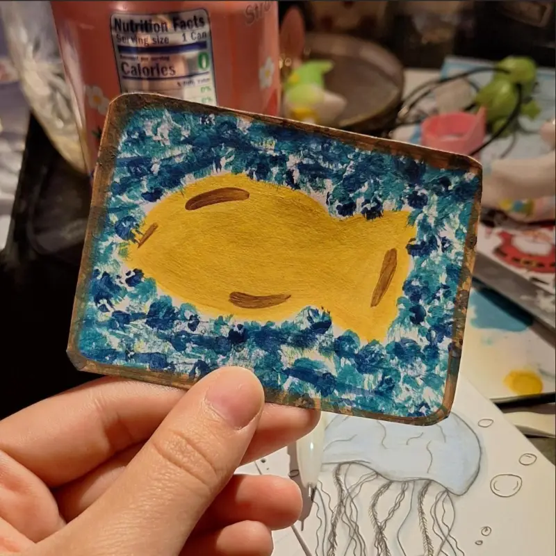 Minimalist Goldfish aceo art card