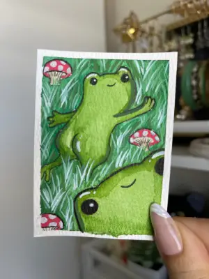 Silly Frogs aceo art card thumbnail 2
