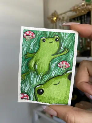 Silly Frogs aceo art card thumbnail 1