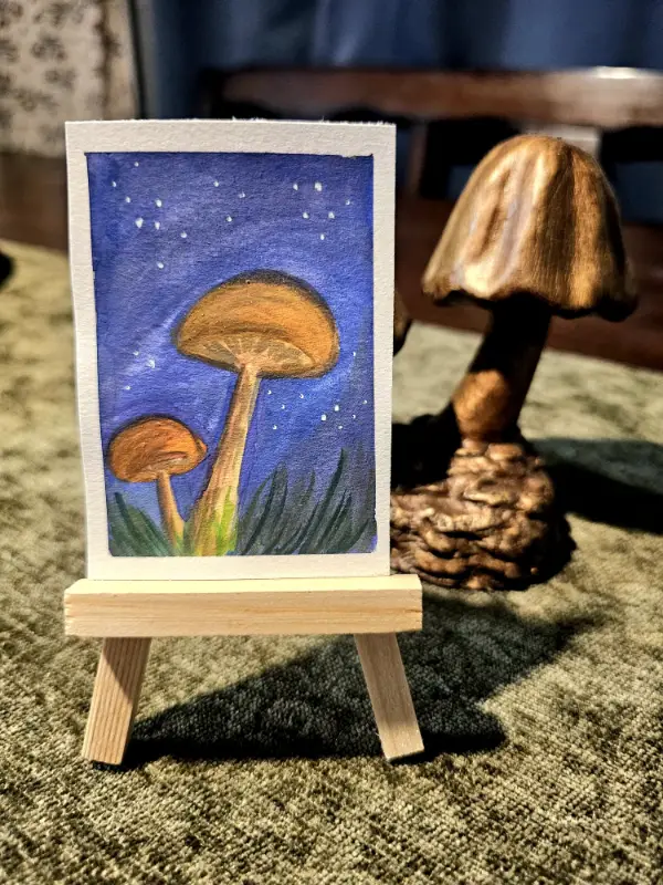 Peek a boo night shroom aceo art card