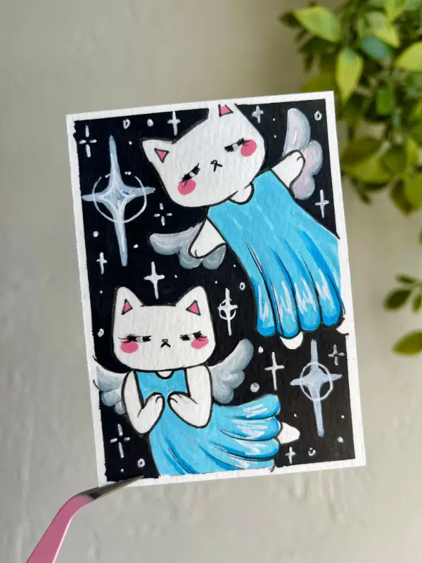 Angel Cats aceo art card