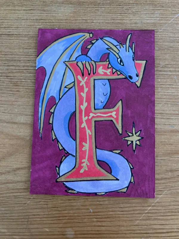 Dragon Illuminated Letter F aceo art card